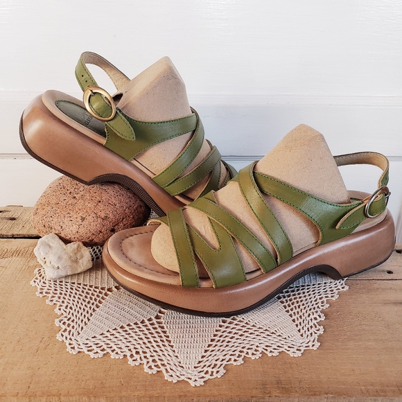 Dansko Shoes - Cactus Green Lolita Dansko Strappy Sandal Clogs Platform Wedge Retro 40 9.5 10